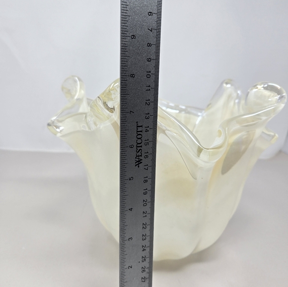 Italian Hand Blown Murano Cream & Clear 11x8 Vintage Beautiful Glass Vase Bowl - Picture 6 of 8